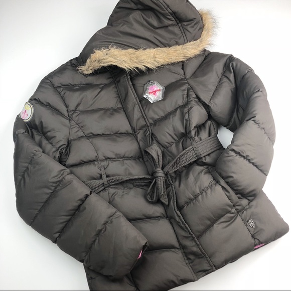 NWOT Y2K Tempco Brown/Pink Fur-Trim Hood Down Puffer Jacket - Picture 2 of 8
